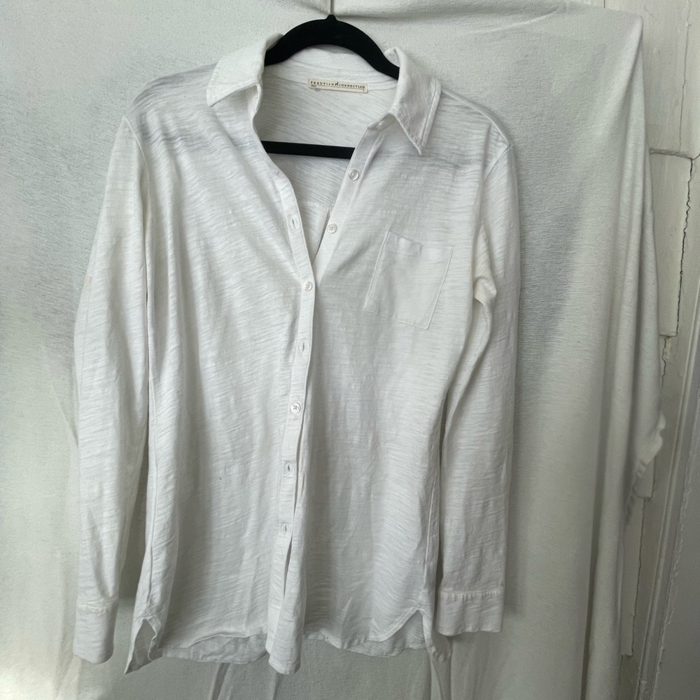 Peruvian Connection Knit Button Front Top White M… - image 2